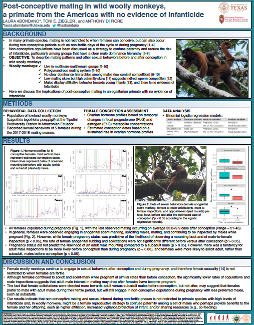laabondano's tweet photo. Check out my #AAPA2020 poster on #woollymonkey non-conceptive mating behaviors!
Thank you @PhysAnth for your efforts on this virtual conference. It means a lot to young scholars, like myself, wanting to showcase our dissertation research.
Access link: https://t.co/ZX2bUHGFhp https://t.co/rqX1pJ3fC9