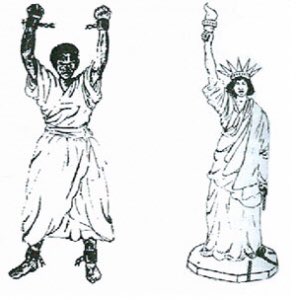 #18: Statue of Liberty Lady Liberty was originally designed to celebrate the end of slavery. It had finished being built in Paris in 1884. The original sketch of the Statue of Liberty had the torch in her right hand & shackles in her left but we know why that design was changed