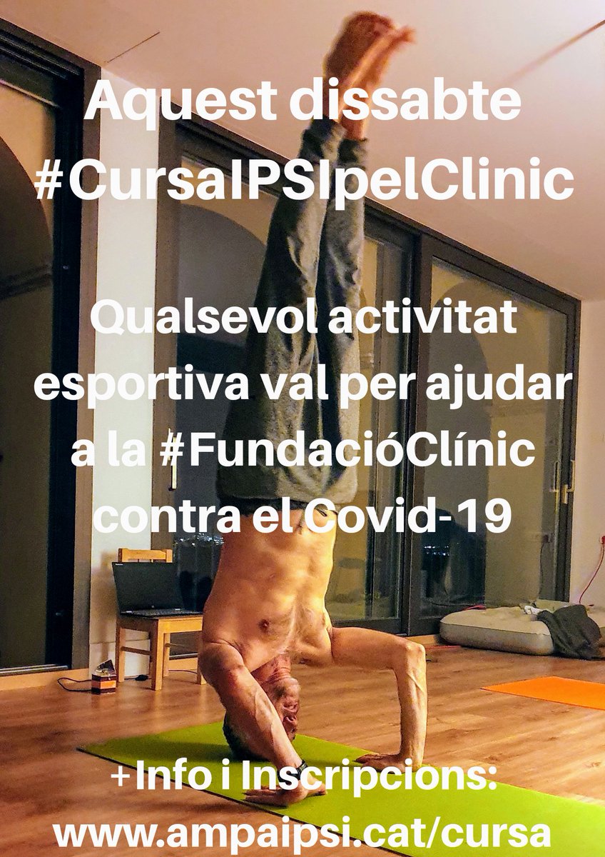 No sé si corrent x casa, fent Gymm o fent Ioga... però aquest dissabte participo a la #CursaIPSIpelClinic

T'apuntes i col.laborem junts amb la #FundacióClinic de l'<a href="/hospitalclinic/">Hospital Clínic</a> a lluitar contra el #Covid19 ?

+Info i Inscripció: ampaipsi.cat/cursa