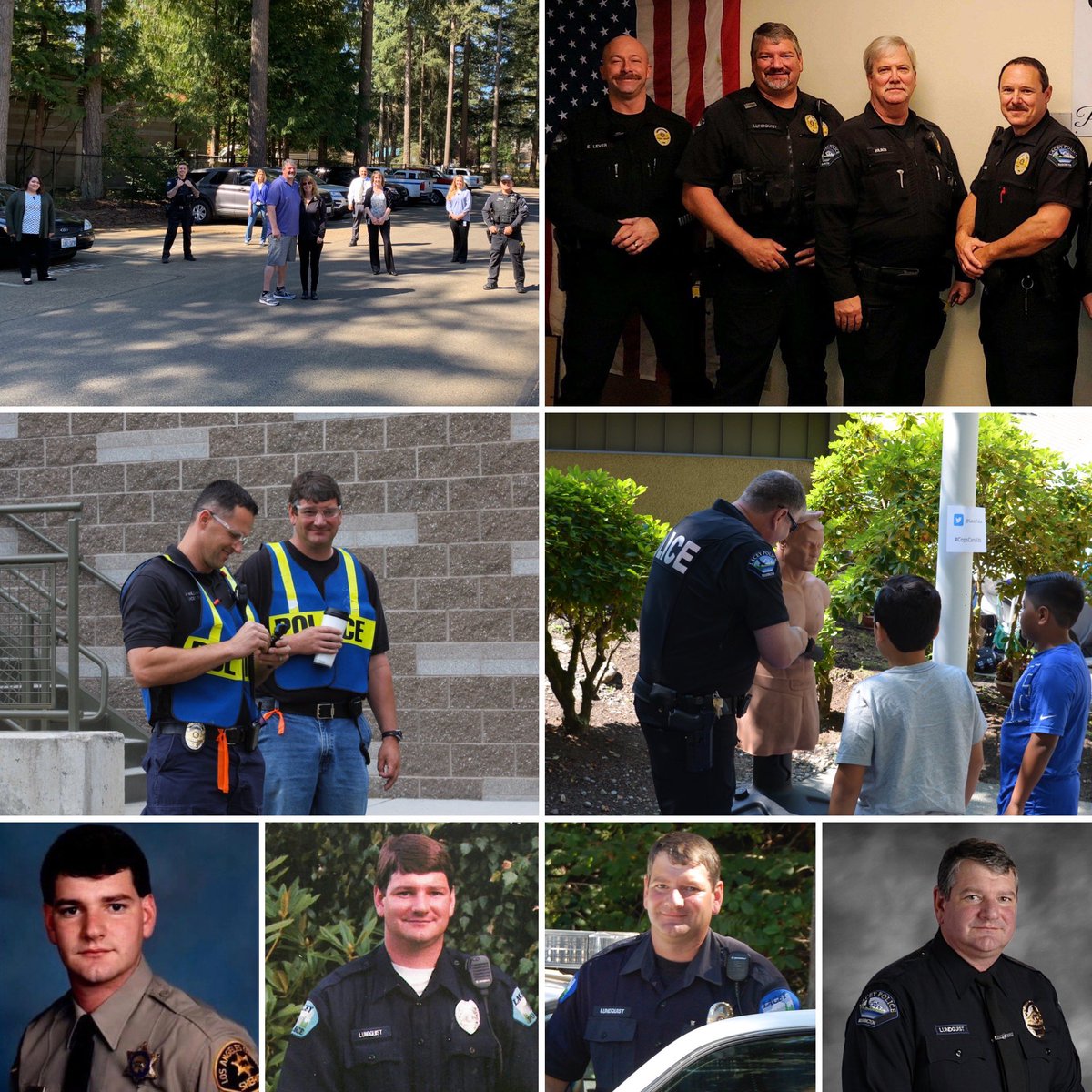 LaceyPolice's tweet photo. Yesterday we said goodbye (the social distancing way) to Officer Lundquist after 26 years with us at LPD, and another 4 at LA County Sheriffs Office before that. We wish him all the sun and happiness in his well deserved #retirement! ☀️😊 #SadForUs #HappyForYou #LaceyPD #ThankYou https://t.co/nIw5ne94x5