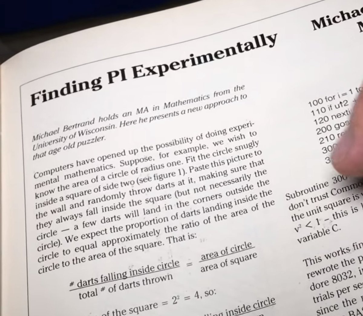 Macuyiko's tweet image. &quot;Computers have opened up the possibility of doing experimental mathematics.&quot; I miss magazines. I miss #slowdata. Can we convey the same spirit today with online teaching? Are there students interested today in a Monte-Carlo BASIC program?