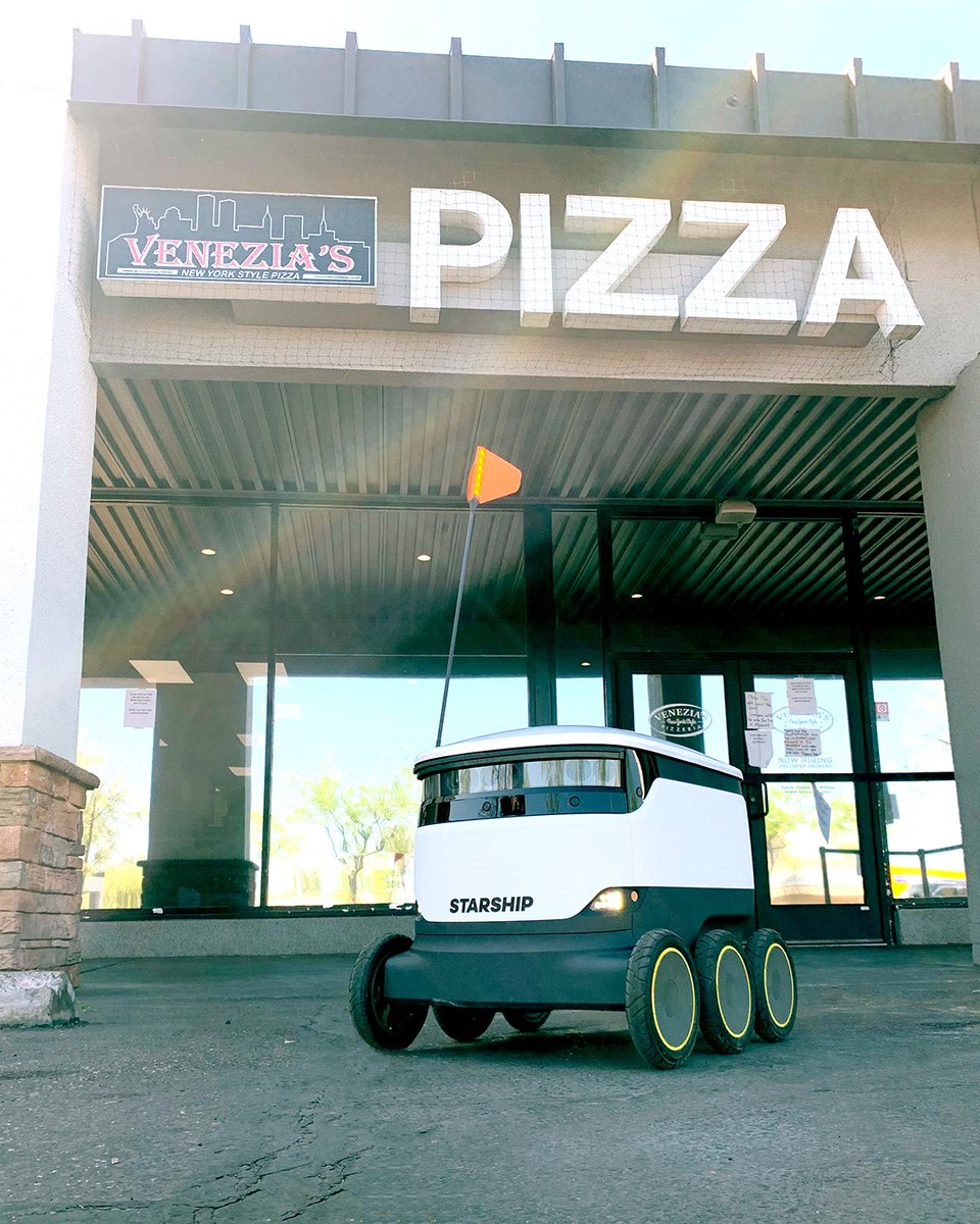 abc15's tweet photo. We're Open, Arizona! 

Check this out! @VeneziasPizza is using robots to deliver its pizza from its Tempe restaurant.

https://t.co/MZNnWWxtp9 #OpenInAZ #abc15 https://t.co/yq4XcatloK