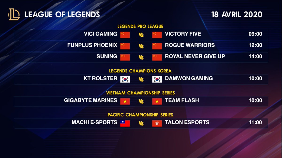IMP_LOLegends's tweet photo. Programme League of Legends du 18 avril 2020 1/3👇 https://t.co/nGDcyxDNG5