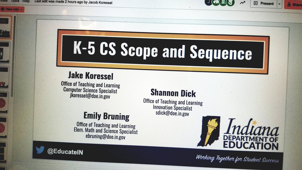 I enjoyed spending the last 2 days working with some great educators on this project! <a href="/EducateIN/">Indiana Department of Education (IDOE)</a> <a href="/Indiana_CS/">Jake Koressel</a> <a href="/Molly_E_Bush/">Molly Bush</a> @ReadingisPawsum <a href="/JudyWhiteLynn/">Judy White</a> <a href="/MrsBruning/">Emily Bruning</a> @ShannonINov8s @mmattmodlin
