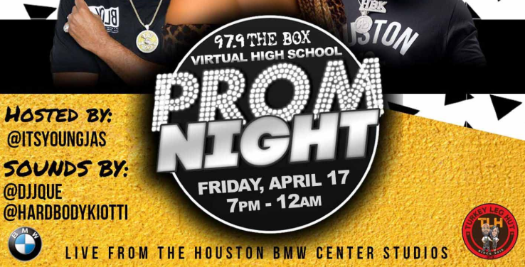 SylvesterTurner's tweet photo. I look forward to joining @979TheBox 's @ItsYoungJas, @DJJQUE, and @hardbodykiotti for their #979VirtualProm on their @instagram live from 7pm-midnight.
We will all dress to impress and dance along to the beats.
Don't forget about the Prom King and Queen contest. https://t.co/UWpwKUWOOL