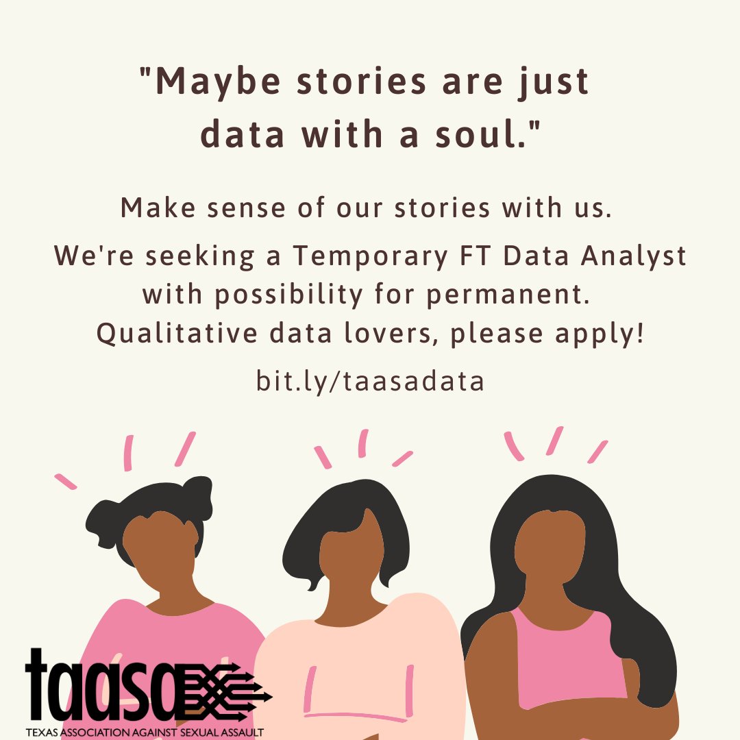 mayawanders's tweet image. Come work with me.  We're looking for someone who loves qualitative data.  Like L O V E S qualitative data and has a strong social justice/equity lens.  bit.ly/taasadata
