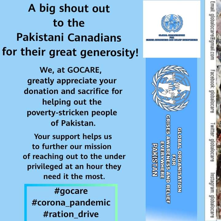 globalocare's tweet photo. Hey Everyone.!!
A BIG SHOUT OUT TO THE PAKISTANI CANADIANS FOR THEIR GENEROSITY.!!!
STAY HOME STAY SAFE, NOT ONLY FOR YOURSELF BUT FOR WHOLE HUMANITY!
#gocare #corona_pandemic #ration_drive #corona_virus_awarenes_and_prevention
Thank you for all your support. https://t.co/Xm4lkplMKe