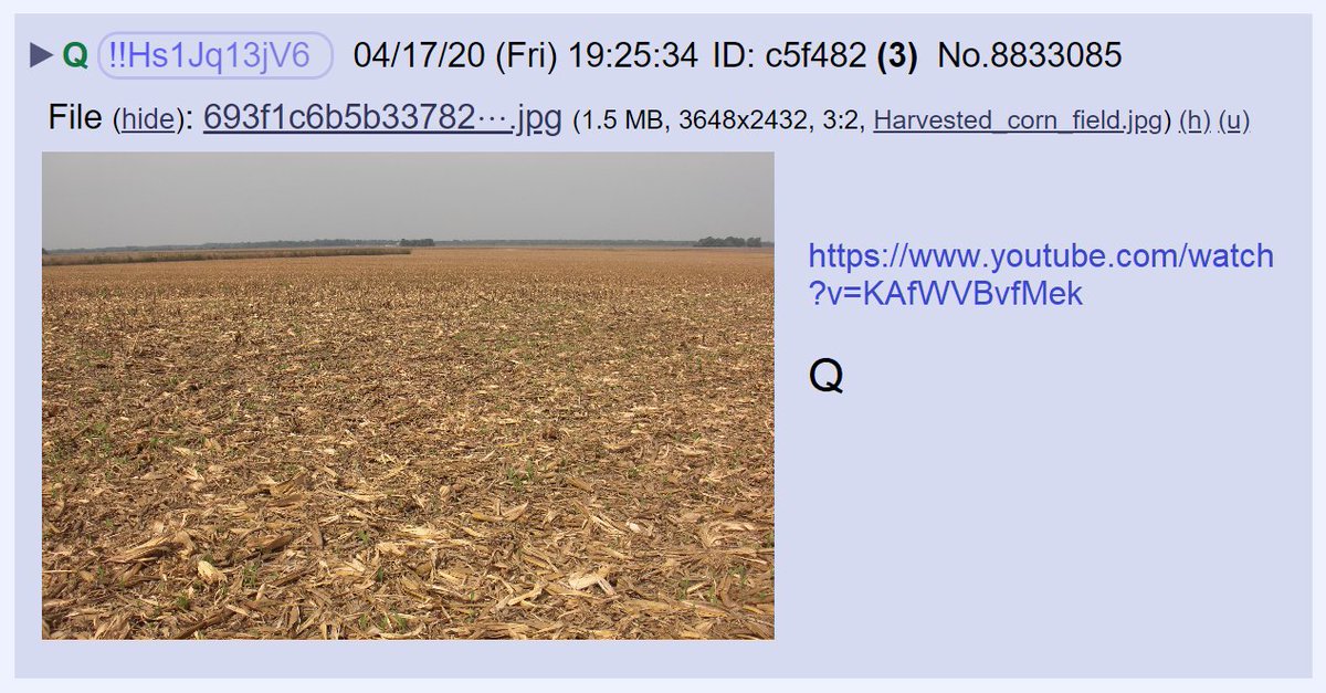 43) Tonight, we have another reference to cornfields. And another video.Note the image file name: Harvested_corn_field