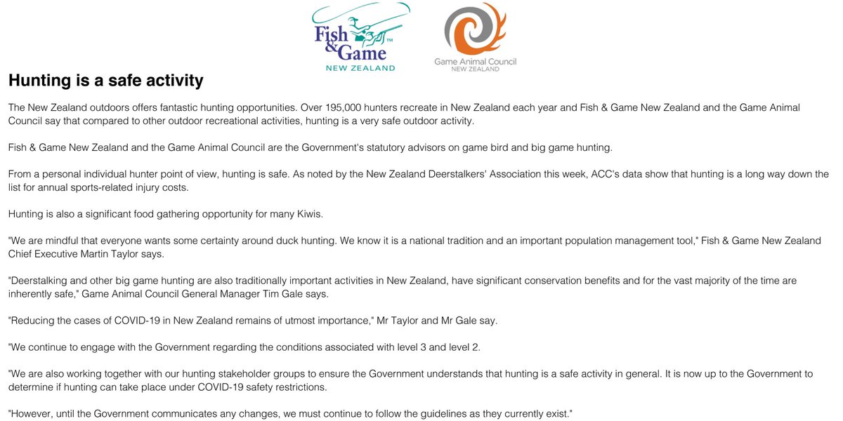 Joint Statement: Fish &amp; Game NZ and Game Animal Council - Hunting is a safe activity. ↓ ↓