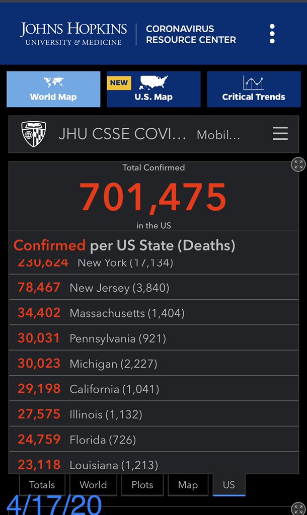 4/17/20 https://coronavirus.jhu.edu/map.html 