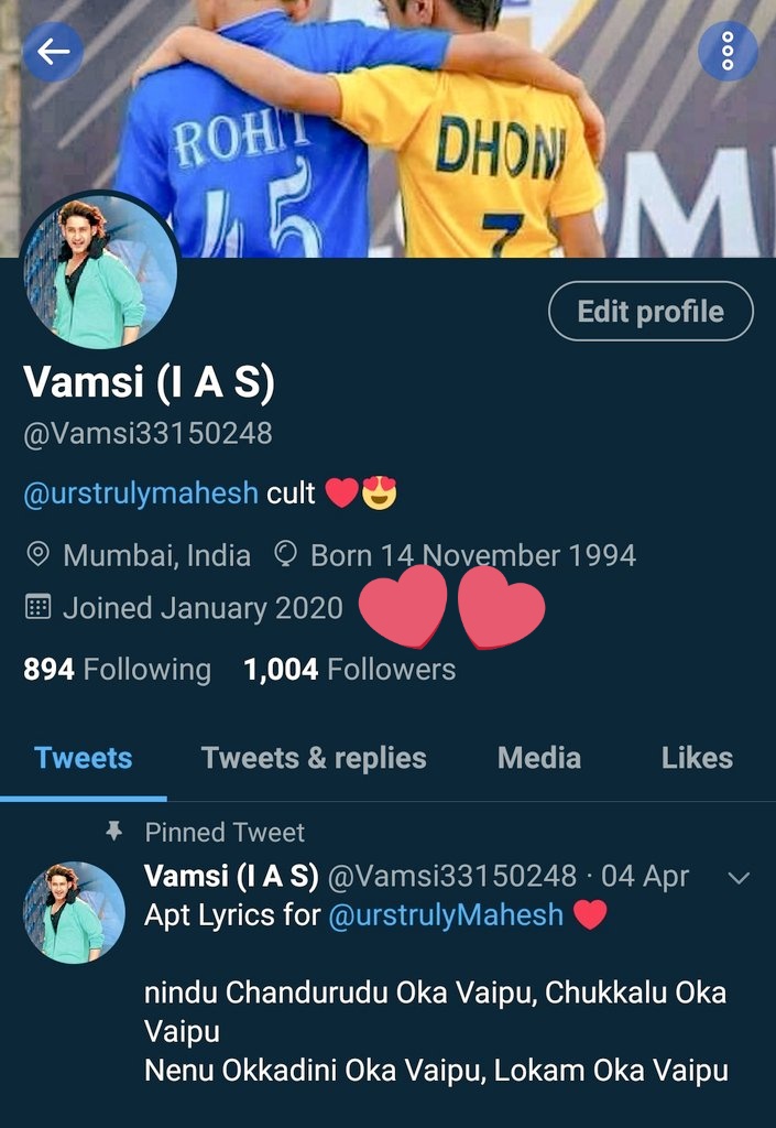 Completed 1K Followers On #Twitter.
Thank You So Much All Of u For This Kind Of Love...!!
Thank You All Who Pramote Me.. I Joined Twitter As A Stranger But Now I Have My Own Family On Twitter..

#Record100MForSRIMANTHUDU
#sarilerunekkevvaru 
#SSMB27