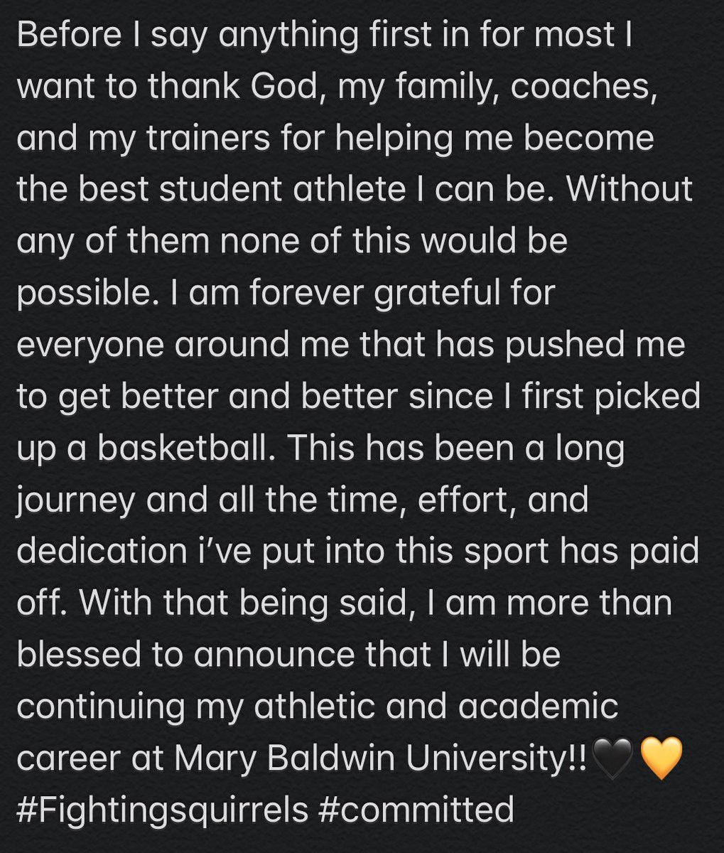 110% Committed💛🖤🏀 
<a href="/MaryBaldwinU/">Mary Baldwin University</a> 
<a href="/FightingMbu/">MBU Fighting Squirrels</a> 
@MBUcoachGriggs 
thank you for all the support❤️🤝
<a href="/hoopsrightway/">Hoops the Right Way Basketball Academy</a> <a href="/HornetBoosters/">Herndon HS Boosters</a> <a href="/HerndonBball/">HerndonBasketball</a> <a href="/herndonsports/">HHS Athletics</a>