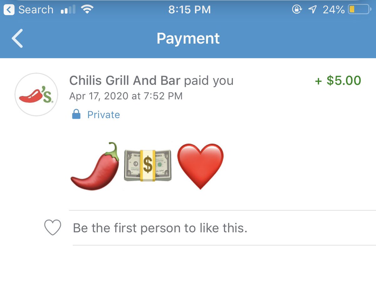 katefmoran's tweet photo. @jennafischer I feel God on this Chilis Venmo account tonight https://t.co/rC70oeVIiU