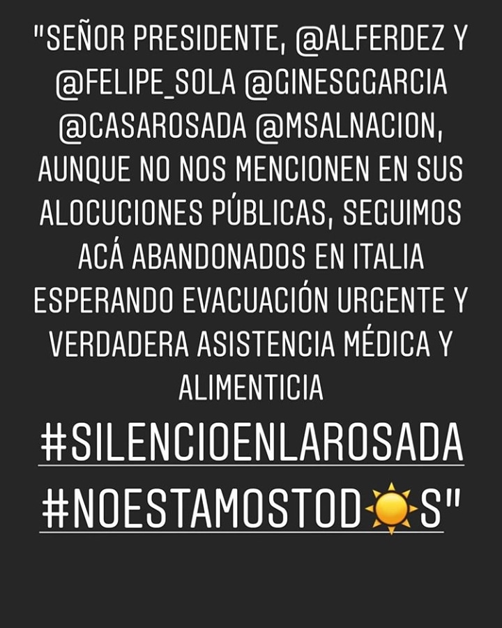 Mary80720346's tweet photo. @MendozaGobierno @canal7mza @Canal9Televida @infobaeamerica @telenoche @telefe @Sintesis_13 @todonoticias @LANACION @alferdezprensa QUEREMOS VOLVER A CASA 🇦🇷🇦🇷 SOMOS ARGENTINOS QUE TAMBIÉN TENEMOS DERECHOS  DE ESTAR CON NUESTRAS FAMILIAS🇦🇷🇦🇷 #VARADOSENITALIA https://t.co/4aQlQqSrBj