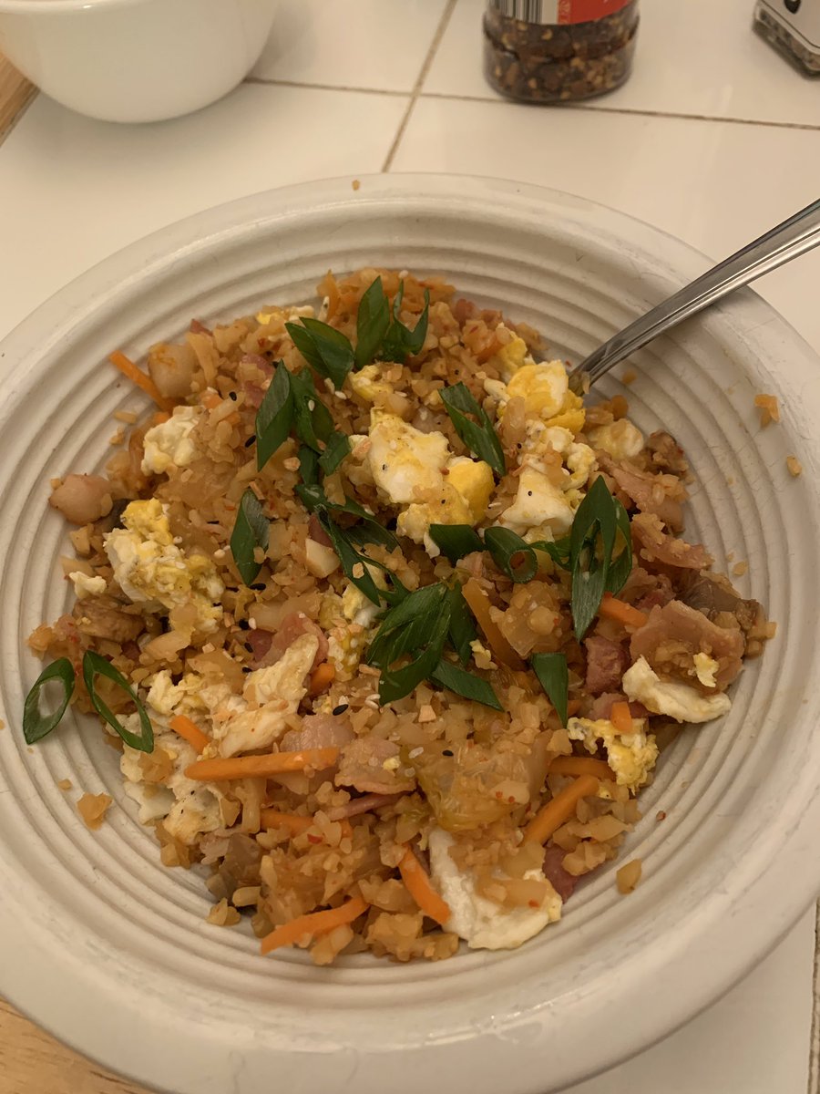 Bacon Friday dinner! Kimchi bacon cauliflower rice :)