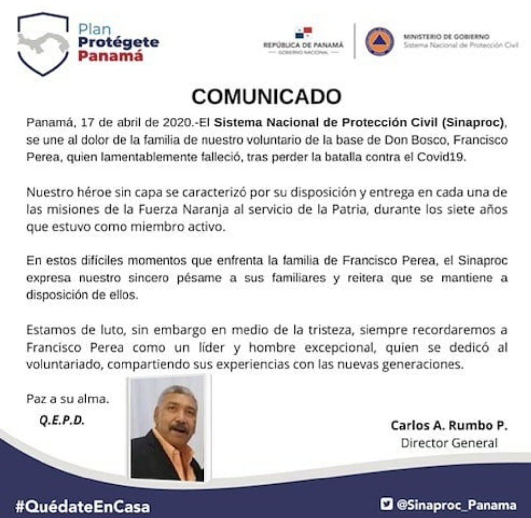 La Unidad Delta Voluntario lamenta la perdida del compañero del Sinaproc  Francisco Perea tras perder la batalla contra el Covid-19 Paz a su alma
