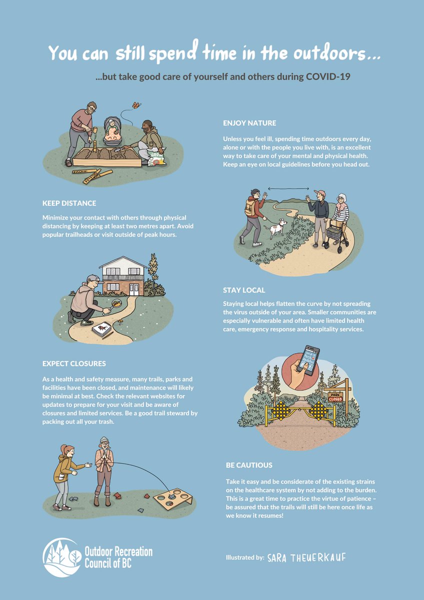 The Outdoor Recreation Council has a great poster on COVID and trail use. One thing to add is to #playcleango and remove all invasive plant parts and mud from your shoes before and after trail use too. If you see a weed, pull it and deposit in the garbage. #trails #beautifulbc