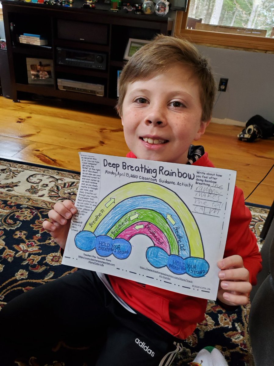 AcesCounselor's tweet photo. Jacob, a 4th grade student, did an awesome job on his Classroom Guidance Google Classroom online learning, on the Rainbow Breathing calm down skill on 4/16/2020. https://t.co/k62YrLNwQ3