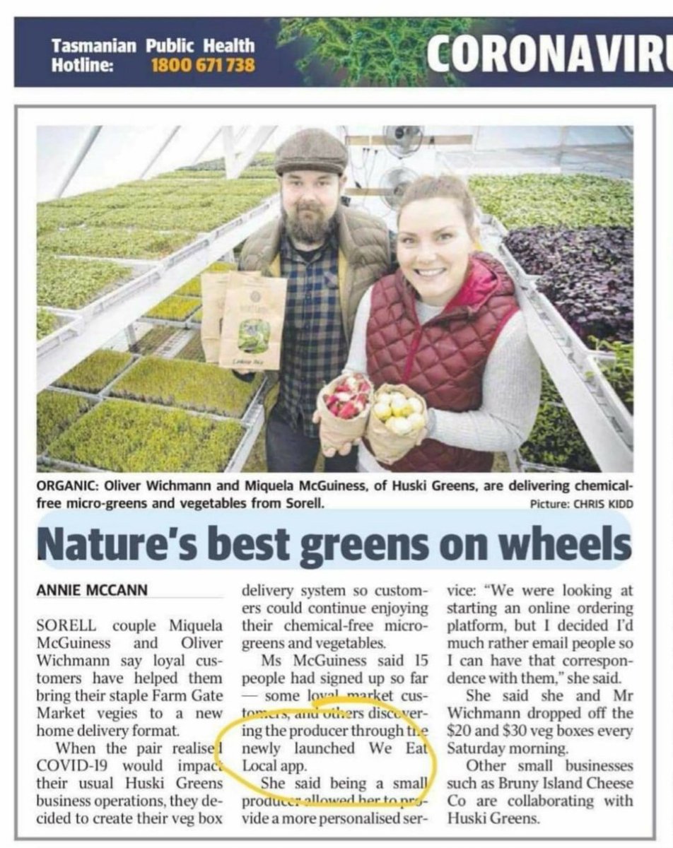 EatWellTasmania's tweet photo. This is why we launched the #WeEatLocal App on Wednesday - it's already helping many #Tasmanian producers π Pls DM us if you are a producer who would like to be included. Here is a link for downloading the app #editas https://t.co/ge2eElBsB3 Thks for the story @themercurycomau https://t.co/Iq21c4nlbG