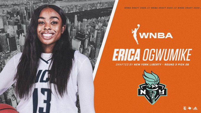 Queenjohn4's tweet photo. Former @RiceWBB star Erica Ogwumike has been drafted by the @nyliberty with the 2nd pick of the 3rd round and 26th overall #WNBADraft. 

We now have three Ogwumike sisters in the #WNBA

Nneka
Chiney
Erica

#WNBADraft2020 https://t.co/b6wUdSnNrI