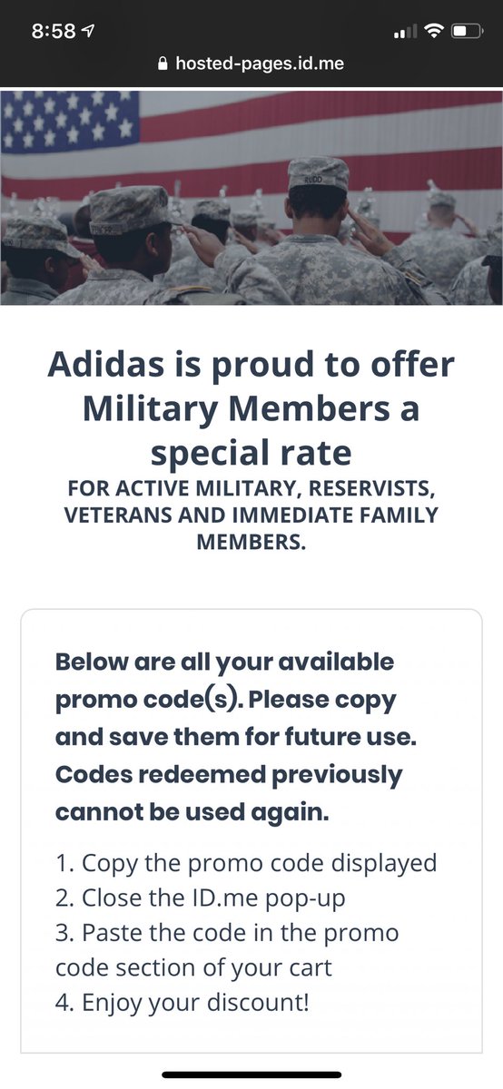 adidas promo code military