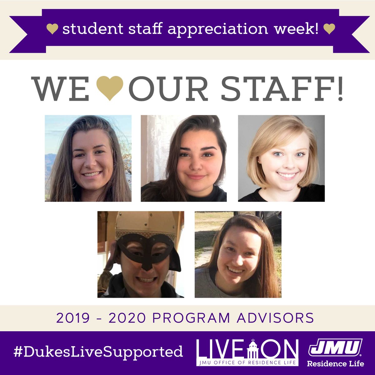 JMUResLife's tweet photo. #studentstaffappreciationweek #DukesLiveSupported #JMU https://t.co/RuEJzjPIoS