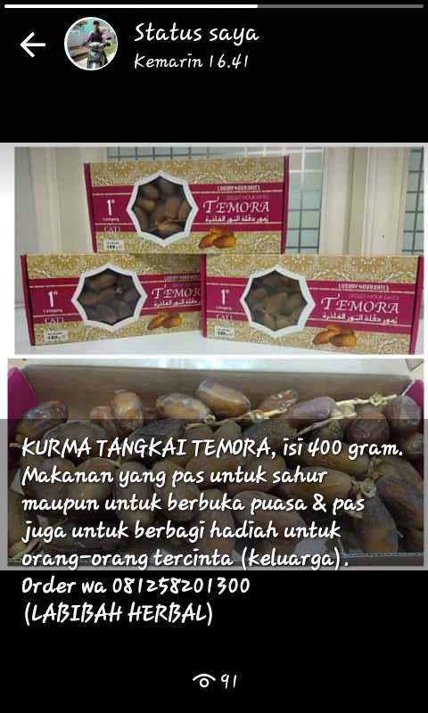 MaMurodih's tweet photo. KURMA TANGKAI TEMORA, isi 400 gram.

"Makanan yang pas untuk SAHUR maupun untuk BERBUKA PUASA &amp; pas juga untuk berbagi hadiah kepada orang-orang tercinta (KELUARGA)".
Order https://t.co/Bk6vJ7A2F9
(LABIBAH HERBAL).
#herbal #kurma #kurmatangkaitemora #kurmatangkai #kurmatunisia https://t.co/udtSXquE8p