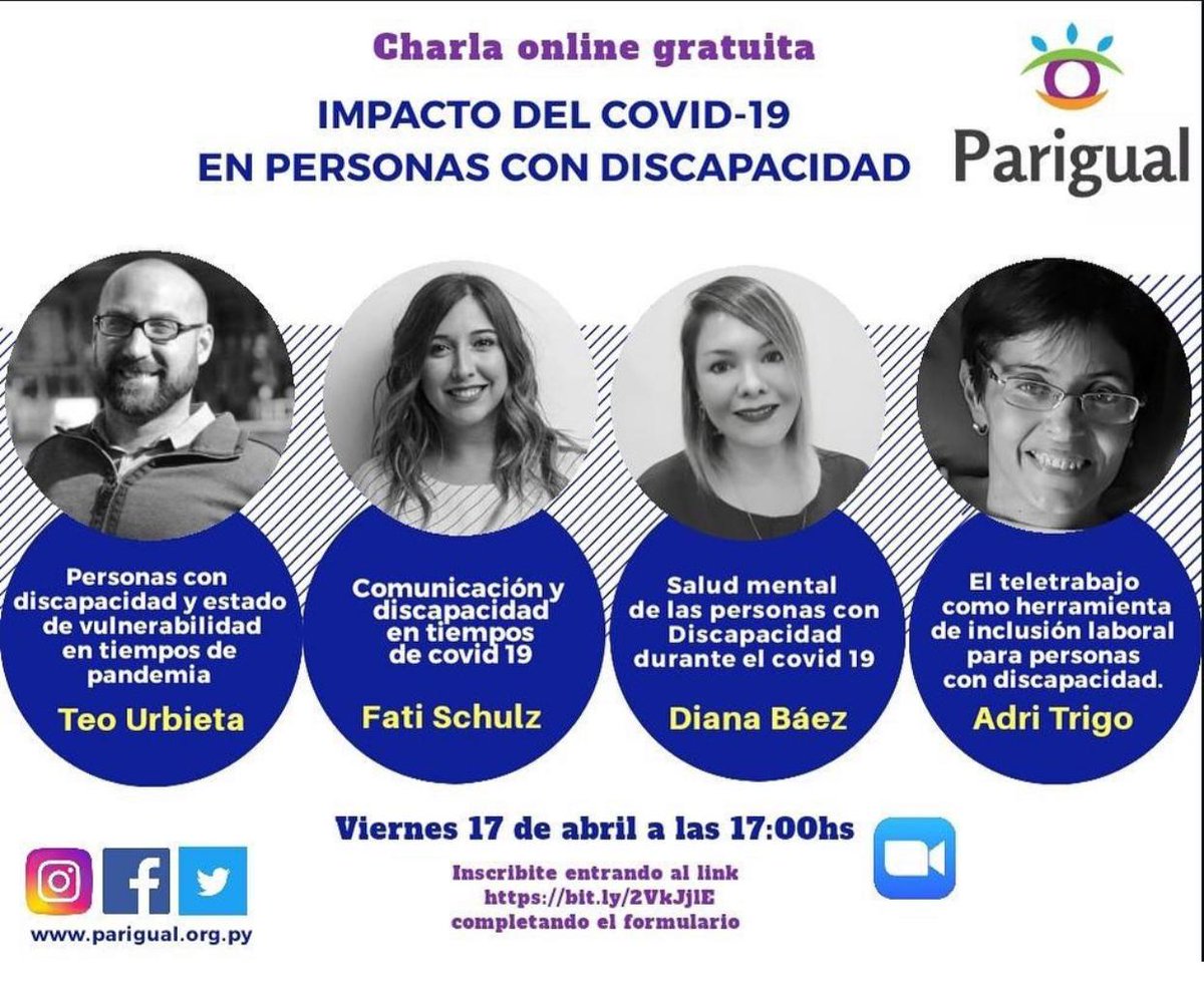 Gracias a todas las personas de Paraguay y otros países de Latinoamérica, por acompañarnos con su participación en el primer ciclo de charlas “Impacto del Covid19 en personas con discapacidad”, organizado por ParIgual.

Seguí nuestra página para acceder a mayor información.