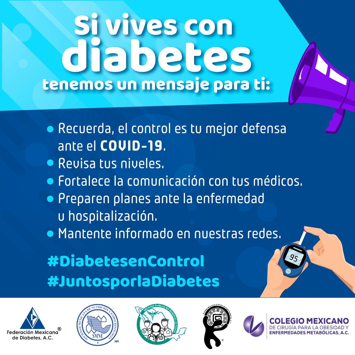 fmdiabetes's tweet photo. Si tú o un ser querido vive con diabetes no dejes pasar estas útiles recomendaciones sobre tu tratamiento 💊 alimentación 🥙 y actividad física 💪🏼 para hacer frente al COVID-19 @SMNE_Oficial @ObesidadCMCOEM @smepacmx https://t.co/6l1IXFQGcd