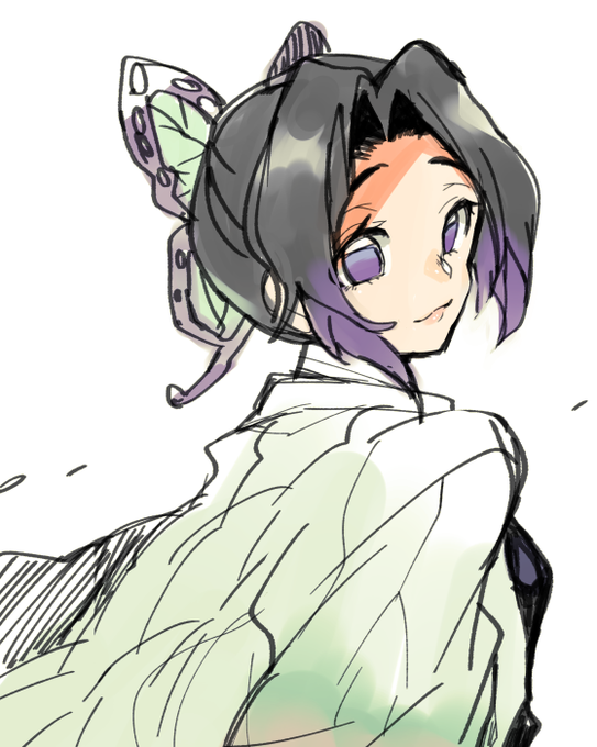 うづ🍄さんがTwitterに投稿した胡蝶しのぶ(鬼滅の刃)のイラスト。