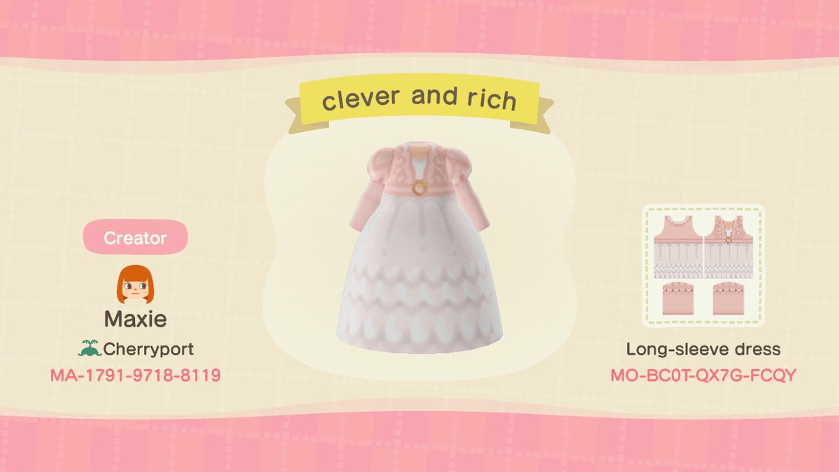 animal crossing birthday dress heres the code for @cafemicaela's birthday dress! <3 a cute regency  inspired by jane austen's 'emma' #ACNH #ACNHdesign