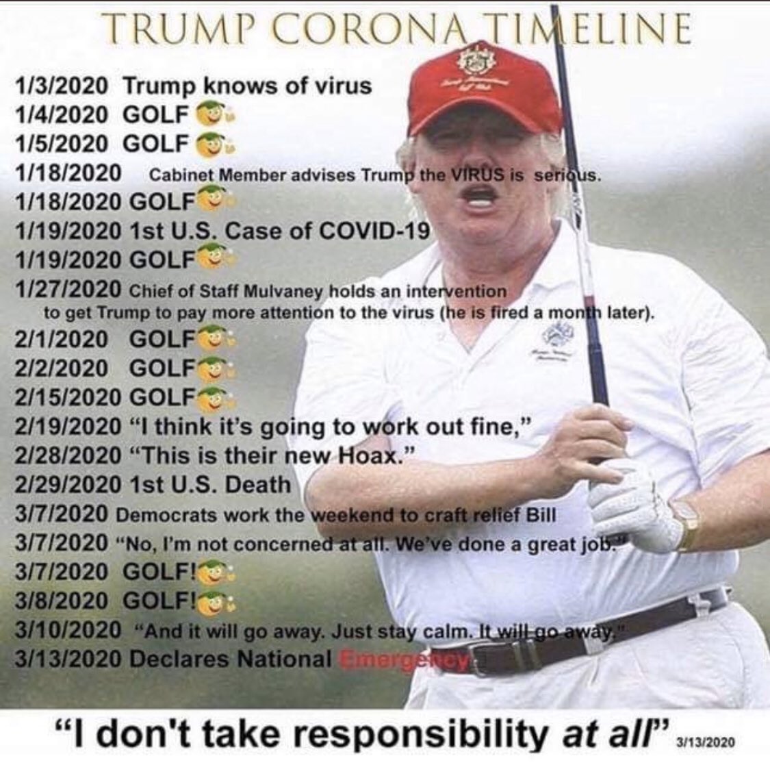 SONSoRESISTANCE's tweet photo. @realDonaldTrump All you do is golf, you fat ass! https://t.co/CzAbW0adP1