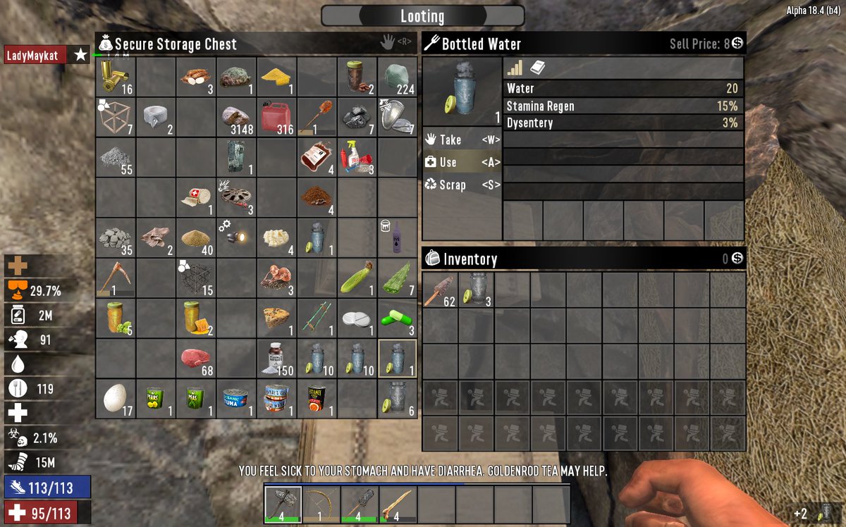 SirSevyz's tweet photo. So I was playing @7DaystoDie and the buff/debuff list in the  bottom right corner is literally how I feel about 90% of the time. I think it's time for bed. https://t.co/Y3Lxoef8d6