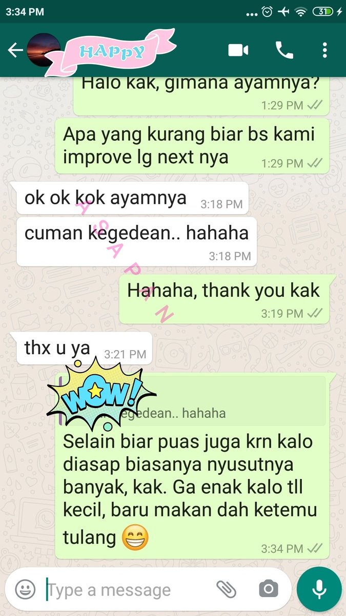 Asapan10's tweet photo. Sebagian review untuk batch terakhir PO ayam asap dari konsumen yang puas. Semoga bisa improve lagi ke depannya https://t.co/zLETXvTi4k
