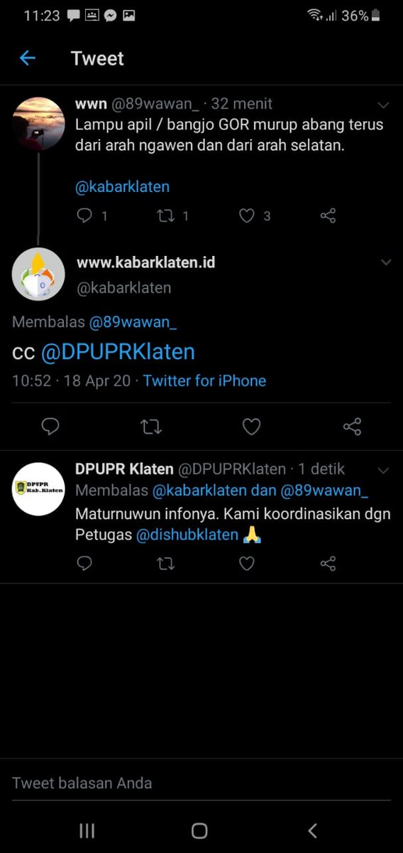 dishubklaten's tweet photo. 18 April 2020, Pukul 12.36 WIB
@89wawan_ 
@kabarklaten 

Giat perbaikan #trafficlight di #simpangempat GOR Klaten, menindaklanjuti aduan dari medsos via @DPUPRKlaten 

#DishubKlaten
#DishubJateng
#mrll
#timgerceptrafficlight
#KlatenBersinar https://t.co/nHmtc7DVt4
