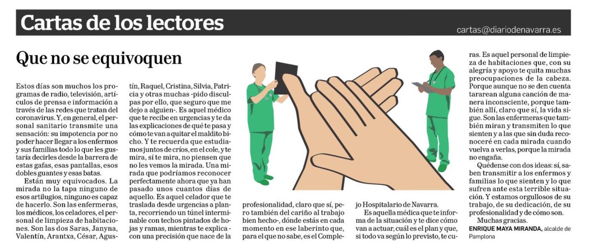RecuperarNavarr's tweet photo. Que no se equivoquen. Carta de agradecimiento y reconocimiento del Alcalde de Pamplona a quienes le han cuidado y atendido en su estancia en el hospital. https://t.co/0m0w27Lc4n