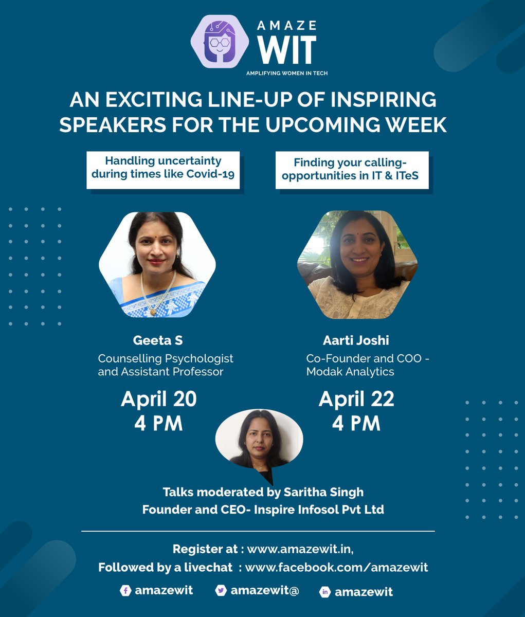 AmazeWiT's tweet photo. Times like these needs us to be resilient and ready. #AmazeWiT is glad to host its upcoming talks for #students and #professionals. Log on to https://t.co/AIK8v8bBjg for more information! https://t.co/XA64yjcvnr