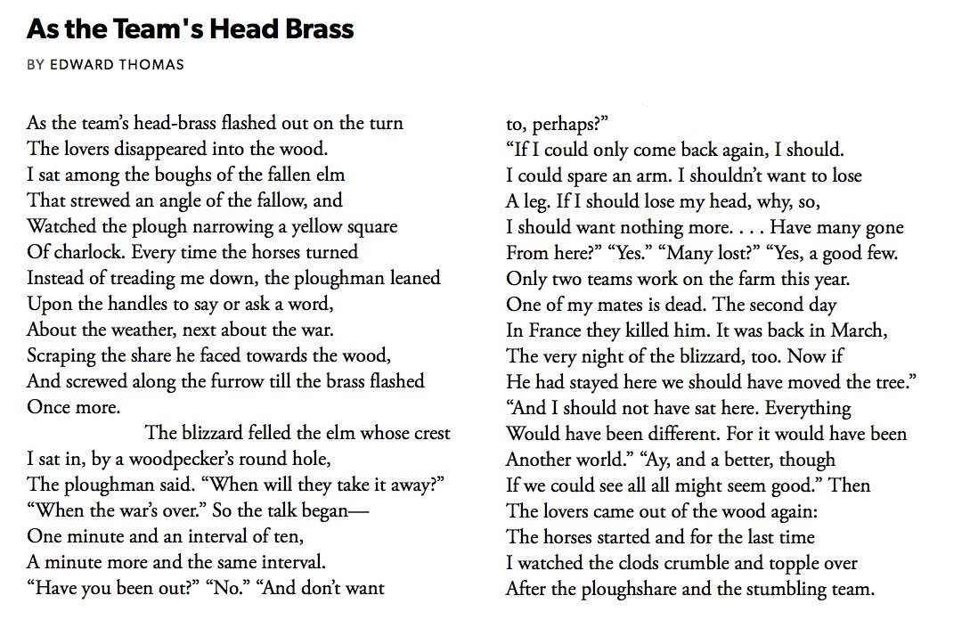 92 As the Team's Head Brass by Edward Thomas #PandemicPoems  https://soundcloud.com/user-115260978/92-as-the-teams-head-brass-by-edward-thomas