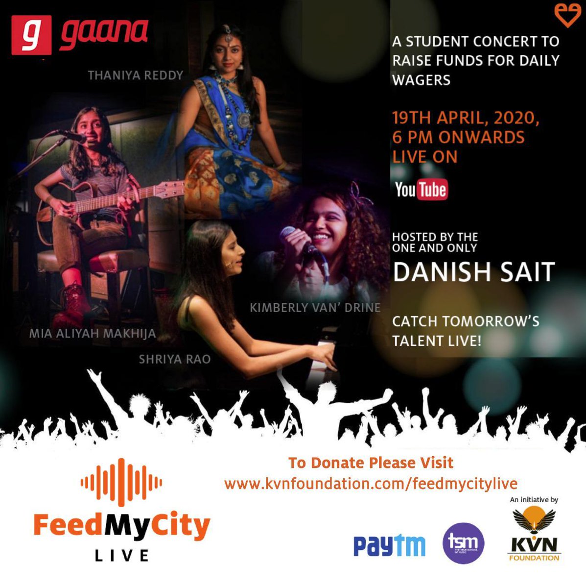 feedmymumbai's tweet photo. Enthusiasm. Talent. Verve. Heart. All this and more at the student led #FeedMyCityLIVE concert.  

6 pm. Sunday, 19th April 2020

Watch the concert on: 
https://t.co/SJKww0AjSl

Contribute on: https://t.co/moWwRpo6ii https://t.co/P4zfCn00Rw