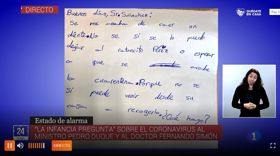 Miguel Ángel Oliver se reserva la última pregunta de la sesión de propaganda infantil Coronavirus de Moncloa con…una carta a Sánchez sobre el Ratoncito Pérez.

Casi escupo el café en el nuevo teclado potente.