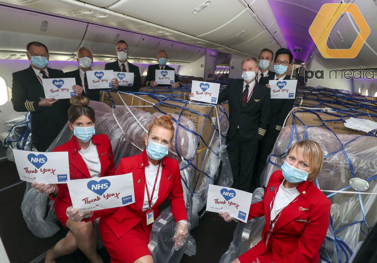 VirginAtlantic's tweet photo. We’re continuing to work closely with the NHS to transport essential equipment, and this week we flew in 16 tonnes of PPE from China. It’s more important than ever to keep supply chains moving, and we’re incredibly proud to do our bit to help: https://t.co/plqGRJtr47 https://t.co/wL2FL3vvCR