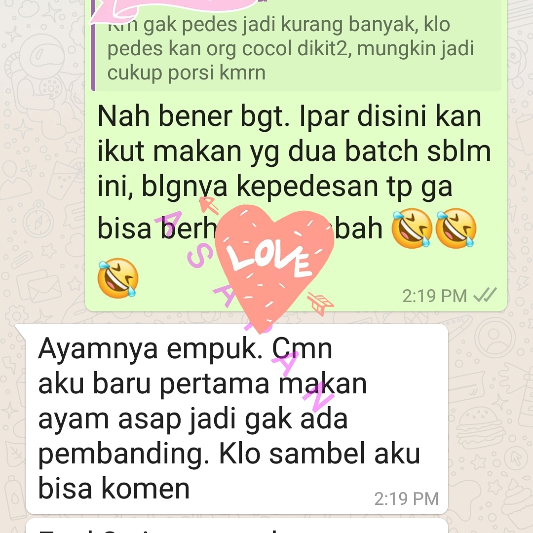 Asapan10's tweet photo. Sebagian review untuk batch terakhir PO ayam asap dari konsumen yang puas. Semoga bisa improve lagi ke depannya 

Twitter please do your magic https://t.co/PACJhdn2tB