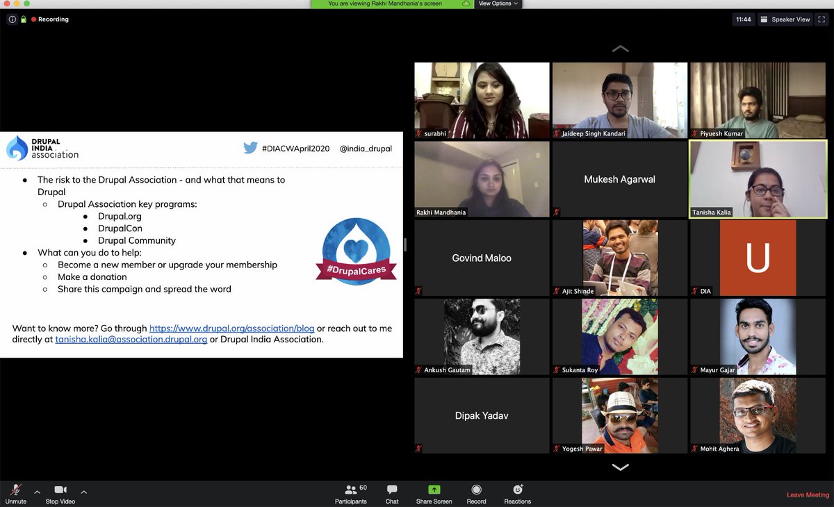 JayKandari's tweet image. Supporting #DrupalCares initiative. 👏💯
@TanishaKalia of @drupalassoc talking about all the awesome contributions which community has pledged. 
#DIACWApril2020 @india_drupal