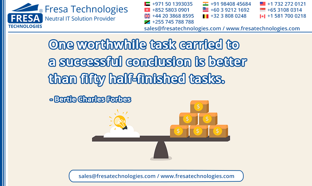 fresatechnology's tweet photo. One worthwhile task carried to a successful conclusion is better than fifty half-finished tasks.

-Bertie Charles Forbes

#fresa_technologies
#fresa
#Lead_management
#Best_Freight_forwarding_software_in_India https://t.co/YARn7PMmPs