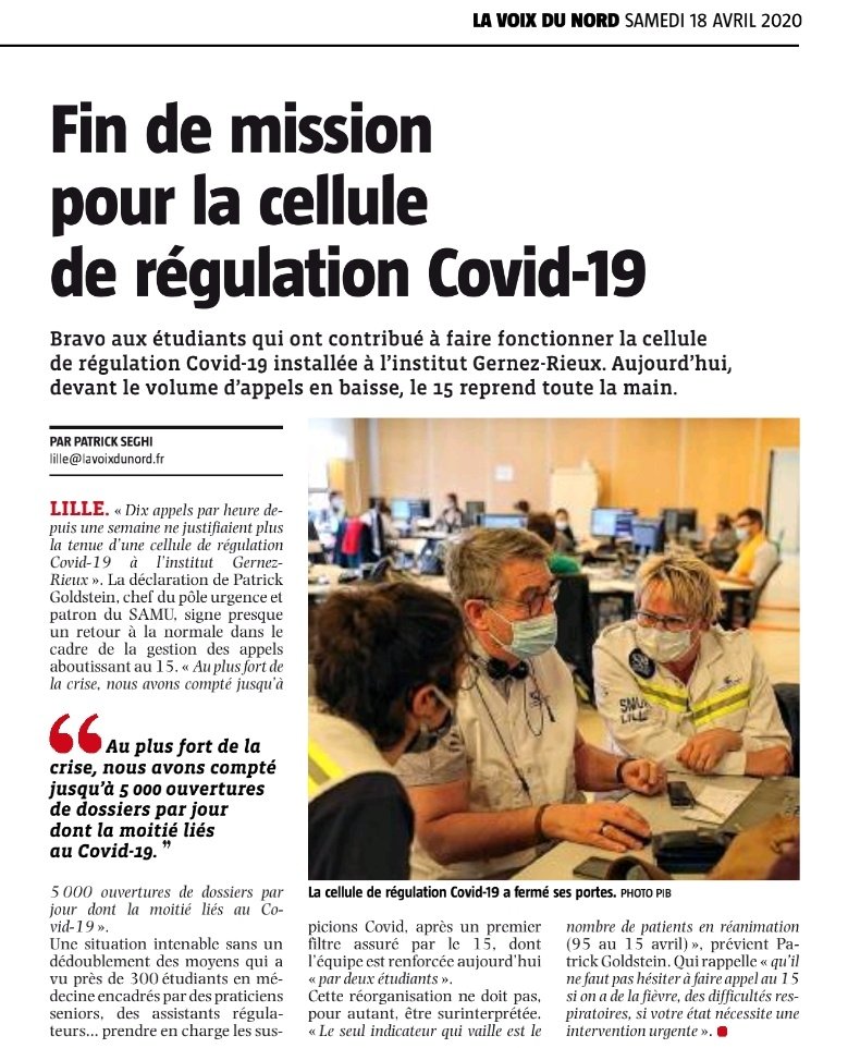 #ConfinementJour33 #Covid_19 Hommages à <a href="/AlainFACON/">Alain FACON</a> @PatrickGoldste4 @ArmandREMY <a href="/AntBidault/">Antoine Bidault</a> et aux étudiants dans la VdN pour cette organisation exemplaire qui a sauvé des vies et soulagé beaucoup d'angoisses <a href="/SamuNord/">SAMU du Nord</a> @EBoulangerlille <a href="/CHU_Lille/">CHU de Lille</a> <a href="/BoironFred/">Boiron Frederic</a> @medecine_Ulille