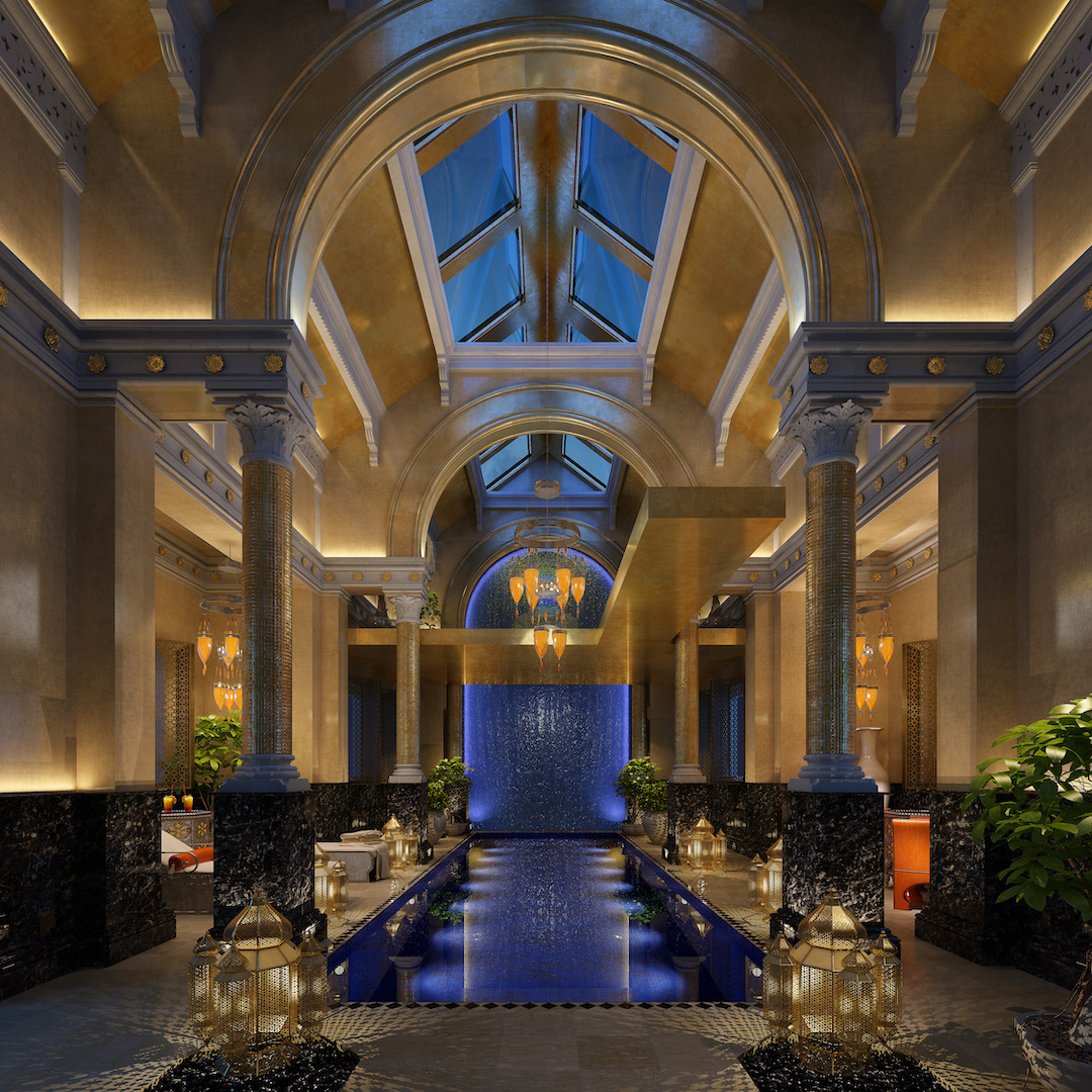 HillHouseLondon's tweet image. At Hill House, we understand the importance of wellness. Just look at the #Moroccaninspired #poolarea we created through #CGI in a unique #Londonriverside converted chapel! With its pale marbles and soft indirect lighting, it would be right at home in a #Moroccanspa! #homespa