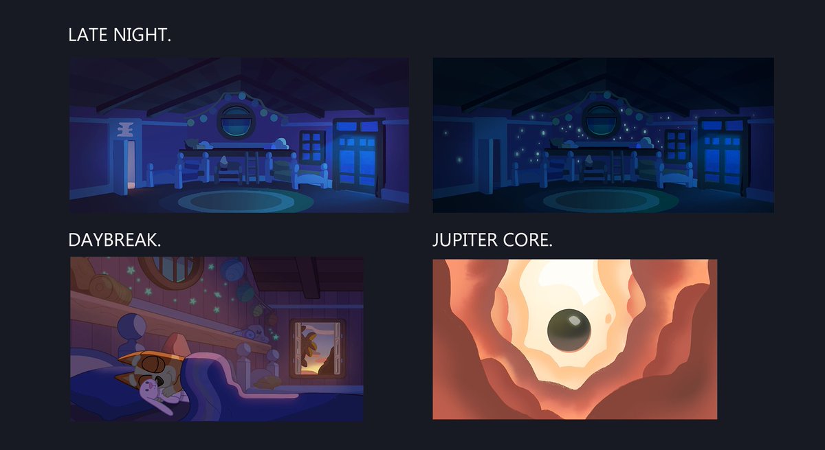 CosmicGl0w's tweet photo. Some paintings I made for #bluey's special Sleepytime ep. This was one of the wildest eps in terms of the rendering style/approaches &amp; tech used. It was honestly a miracle (of hardwork) we accommodated such an ep into our usually simpler preschool show pipeline. https://t.co/1bEPXwOquA