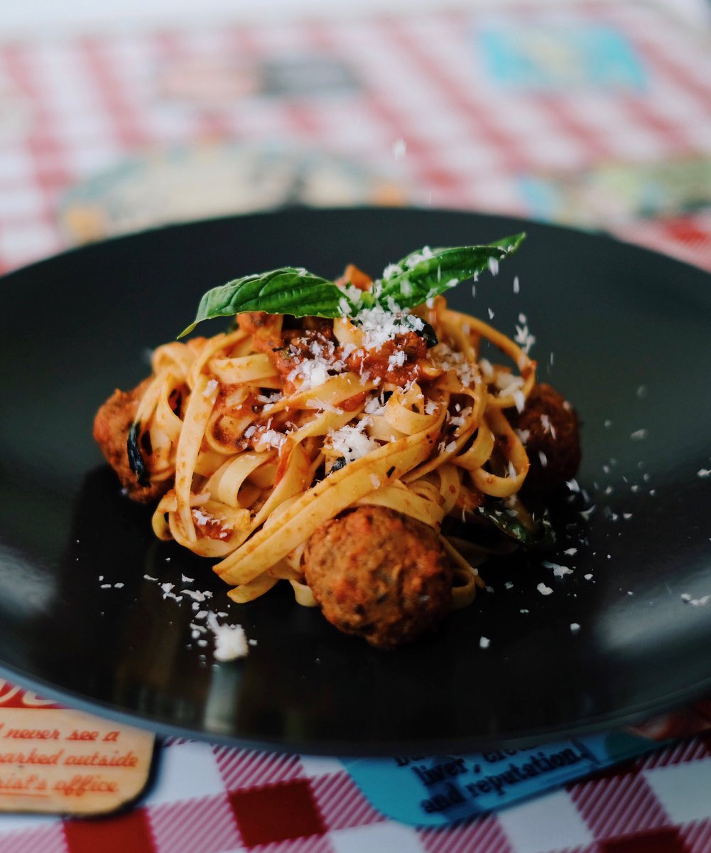 CosmicDinerBali's tweet photo. The delectable fettuccine pasta, complete with hearty premium beef meatballs and rich tomato sauce — comfort food at its finest. 😉😋🍝 #CosmicDinerBali https://t.co/Qf1VVLkE4l