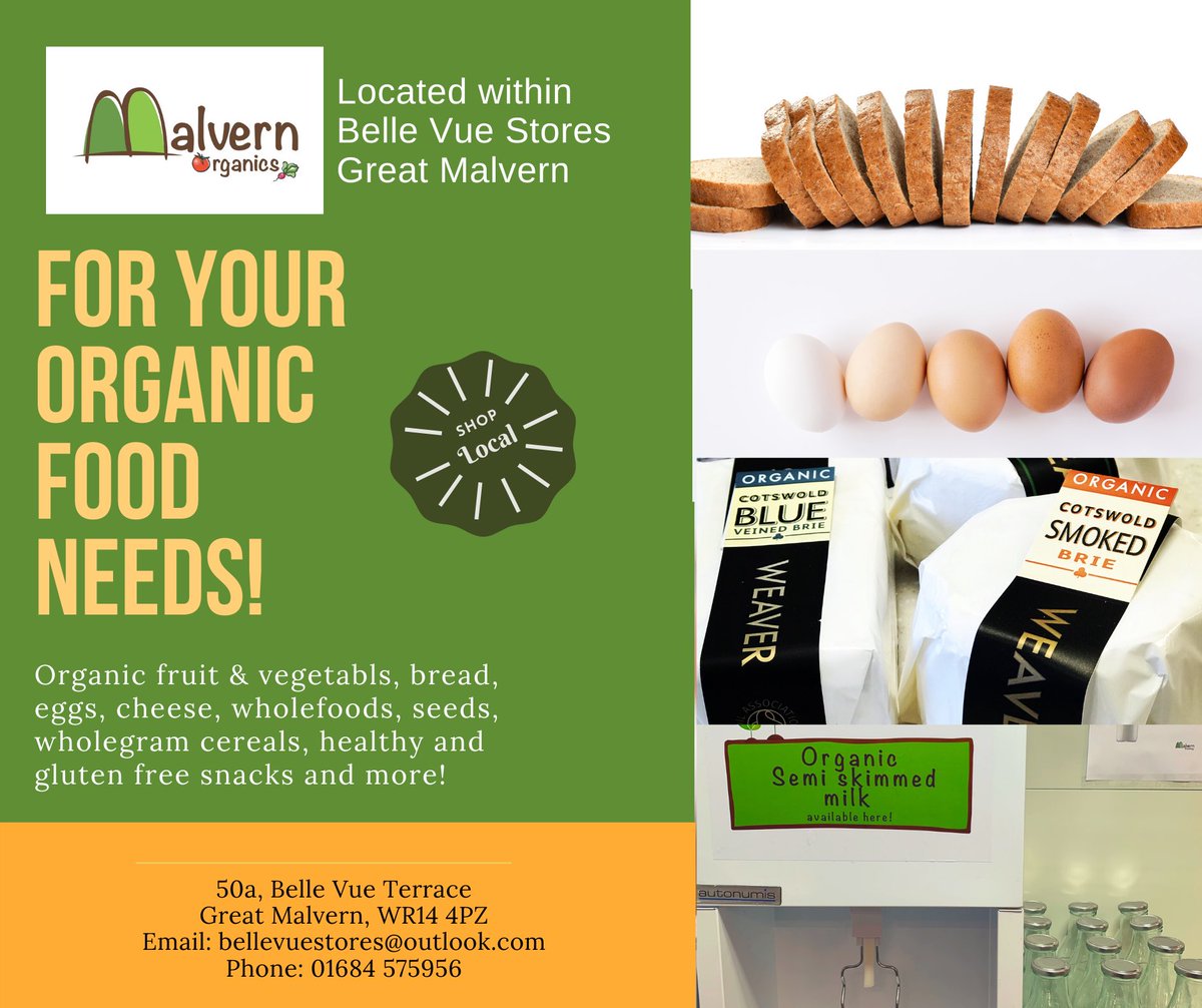 MalvernOrganics's tweet photo. Hello everyone! Have a great weekend and please don’t step outside unless to exercise or buy groceries or as a key worker. We are open everyday 8am-6pm for your organic &amp; non -organic food needs! 01684575956. #WorcestershireHour #malvernhillshour https://t.co/Z8onFZ8ZW8