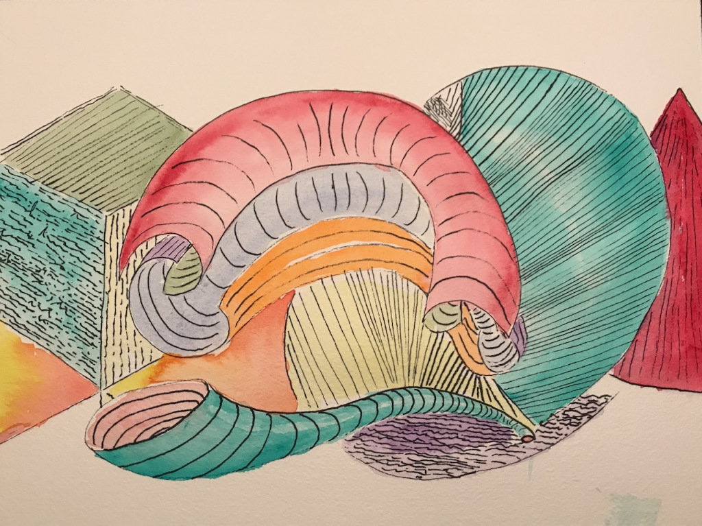 Bruddajack's tweet photo. Solids and Planes #watercolor #abstractart #geometricsolids #geometricplanes #inkedlines #visualarts https://t.co/NsI3EWaFVg https://t.co/ySx9TCsvxc